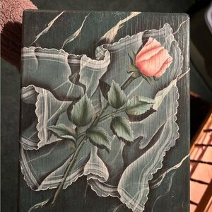 Wooden Box with Pink Rose Design